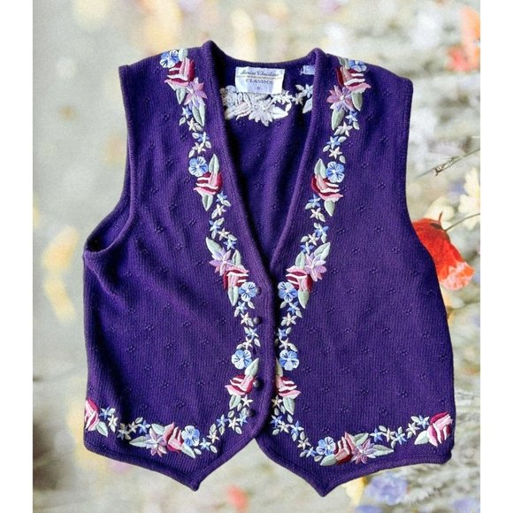 Vintage Marisa Christina Classics Floral Vest Small Plum Embroider Sweat… - Picture 5 of 12